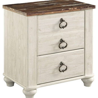 Willowton - Two Drawer Night Stand - Brown / Beige / White