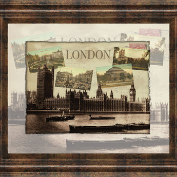 London Postcard By- Framed Print Wall Art - Dark Brown