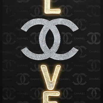 Noir Love Hand-Embellished LED Canvas In Frame - Black / Silver