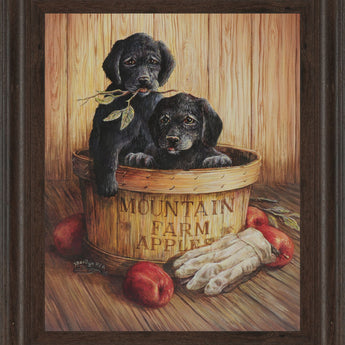 Black Labs - Framed Print Wall Art - Dark Brown