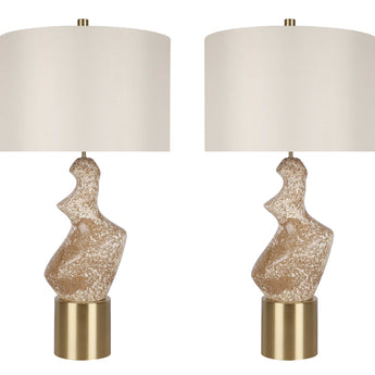 "Sculptural Serenity" Ceramic Table Lamp (Set of 2) - Stone / Soft Gold