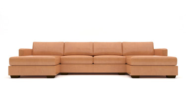 Track 141" Leather Double Chaise With Full Sleeper Loveseat - Hudson Lager