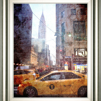 Rainy Madison Ave By Acosta - Framed Print Wall Art - Yellow