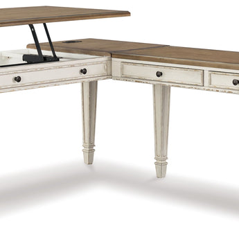 Realyn - L Shaped Desk With Lift Top - White / Brown