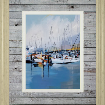 Along The Quay By Fitsimmons, A. - Framed Print Wall Art - Blue