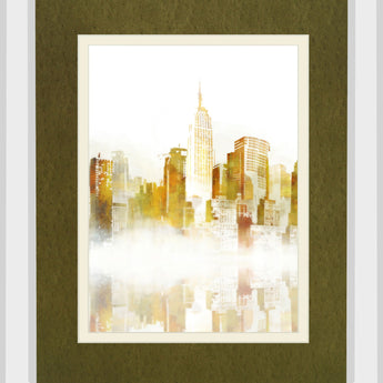 New York Sketch By Ken Roko Mirrored Frame - Yellow