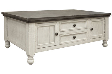 Stone Cocktail Table With 4 Drawers Antiqued Ivory / Weathered Gray - Cocktail Tables at Quality Home Furniture Mesquite