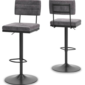 Strumford - Tall Swivel Barstool (Set of 2) with Cushioned Back - Gray / Black