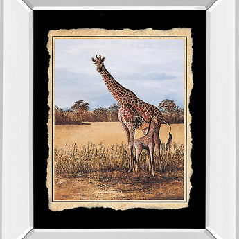 Giraffe - Mirror Framed Print Wall Art - Beige