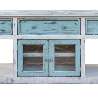 Aruba - TV Stand / Console With 3 Drawers And 2 Doors - Off White / Sky Blue