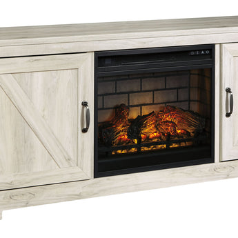 Bellaby - 63" TV Stand With Faux Firebrick Fireplace Insert - Whitewash
