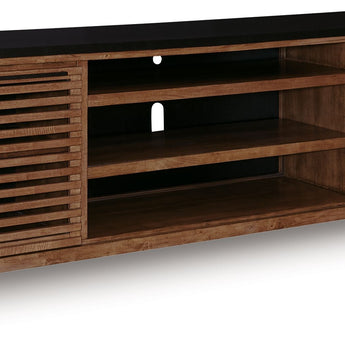 Kallari - XL TV Stand With Fireplace Option - Warm Brown / Black