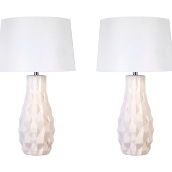 "Sculpted Elegance" Ceramic Table Lamp (Set of 2) - White Sand