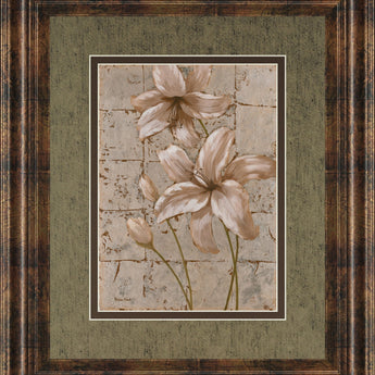 Lilies On Silver Il By Vivian Flasch - Framed Print Wall Art - Light Brown