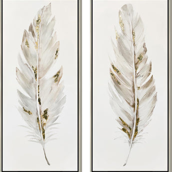 24x54 Hand Painted Textured Canvas In Frame (Set of 2) - White