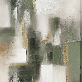 Verdant Structure I Hand-Embellished Wrapped Canvas With Foil - Sage / Gray