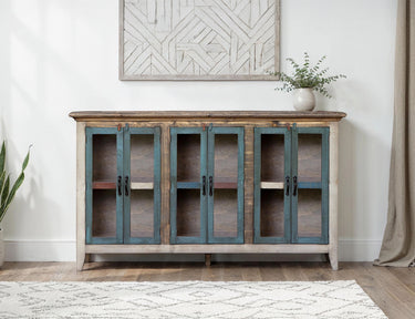 Antique Glass Console 6 Glass Doors Multicolor - detail
