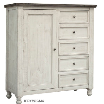 Stone Chest With 5 Drawer / 1 Door Antiqued Ivory / Weathered Gray - Gentleman’s Chests at Quality Home Furniture Mesquite
