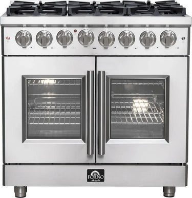Forno 36" Pro-Style French Door Gas Range, Dual Fuel, S.S. - FFSGS6325-36