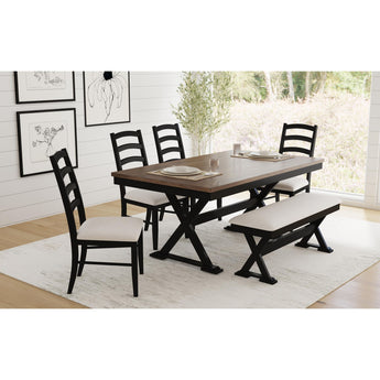 Tulane - Juego de comedor de 6 piezas con mesa, 4 sillas y banco - Roble y negro