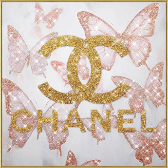 Glam Flutter II Gloss Canvas With Rocks In Frame - Blush / Gold