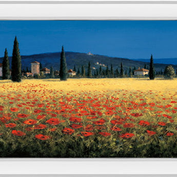 Tuscan Panorama-poppies By David Short - Mirrored Frame Wall Art - Blue
