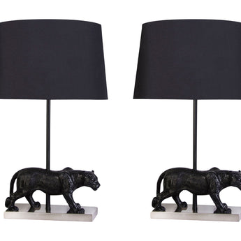 "Panther Noir" Resin Table Lamp (Set of 2) - Black Resin/Pn On Metal