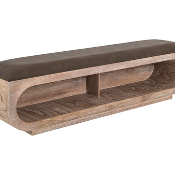 Balam - Banco de madera con asiento acolchado - Blanco marfil