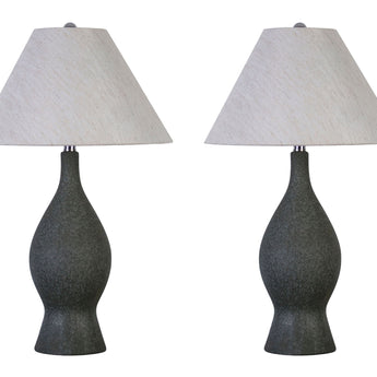 "Cerulean Elegance" Ceramic Table Lamp (Set of 2) - Blue Gray