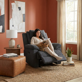 Elements International Regal - P2 Recliner, zero gravity, memory foam styled in a designer-styled interior lifestyle setting at Quality Home Furniture