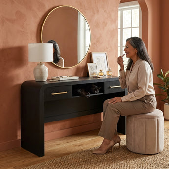 Elements International Ridgemont - Dressing Table styled in a designer-styled interior lifestyle setting at Quality Home Furniture