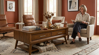 Elements International Santa Barbara - Coffee Table styled in a designer-styled interior lifestyle setting at Quality Home Furniture