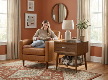 Elements International Santa Barbara - End Table styled in a designer-styled interior lifestyle setting at Quality Home Furniture