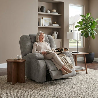 Elements International Odessa - P3 Recliner W/Heat Massage, zero gravity, memory foam styled in a designer-styled interior lifestyle setting at Quality Home Furniture