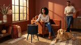 Elements International Halo - Round Smart End Table styled in a designer-styled interior lifestyle setting at Quality Home Furniture