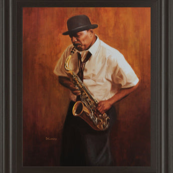 Sax Player - Framed Print Wall Art - Dark Brown