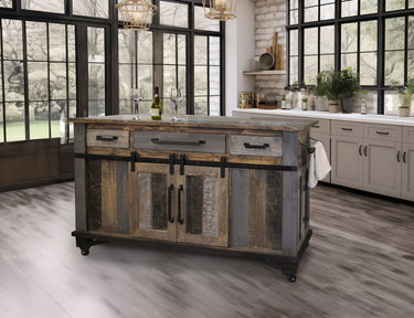 Loft Kitchen Island Two Tone Gray / Brown - detail