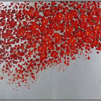 Hand Painted Textured Canvas With Foil In Frame Tree In Red - Red