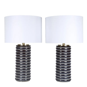 Ripple Charcoal Ribbed Ceramic Table Lamp (Set of 2) - Speckled Charcoal