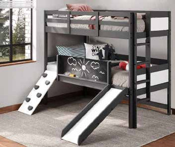 Donco Kids Activity Bunk Twin/Twin Bunk Bed in Dark Grey/White