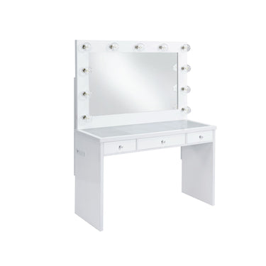 Ariana Complete Vanity With Lightbulbs Glossy White - Vanity Desks at Quality Home Furniture Mesquite
