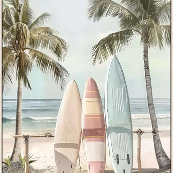 Palm Breeze Trio - 32" x 48" Framed Wall Art - Beige