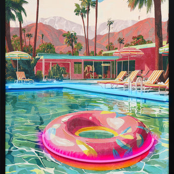 Poolside Escape Hand-Embellished LED Canvas In Frame - Green / Pink