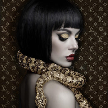 Gilded Serpent Muse - 32" x 48" Framed Wall Art - Black