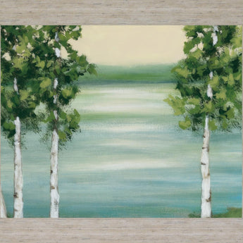 Birches Over Serene Water - 28" x 34" Framed Wall Art - Green