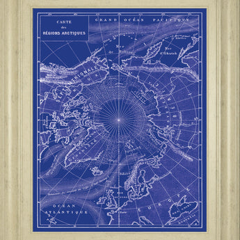 Arctic Map By The Vintage Collection - Framed Print Wall Art - Blue
