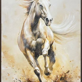 Ivory Galloping Hand-Embellished Canvas In Frame - Ivory / Beige