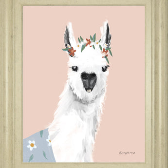 Delightful Alpacas I By Becky Thorns - Framed Print Wall Art - Pink