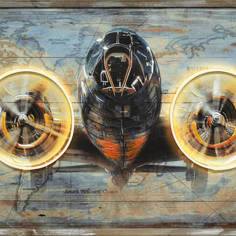 "Aviation Majesty" Hand-Embellished LED In Frame - Yellow / Blue