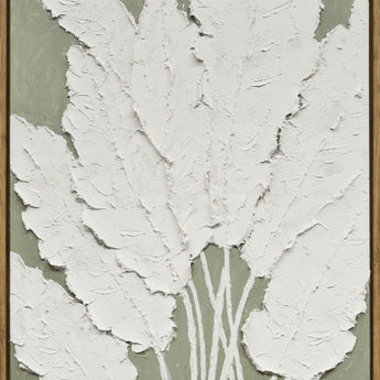 "Textured Foliage I" Hand-Embellished Canvas In Frame - Gray / Green / Wood
